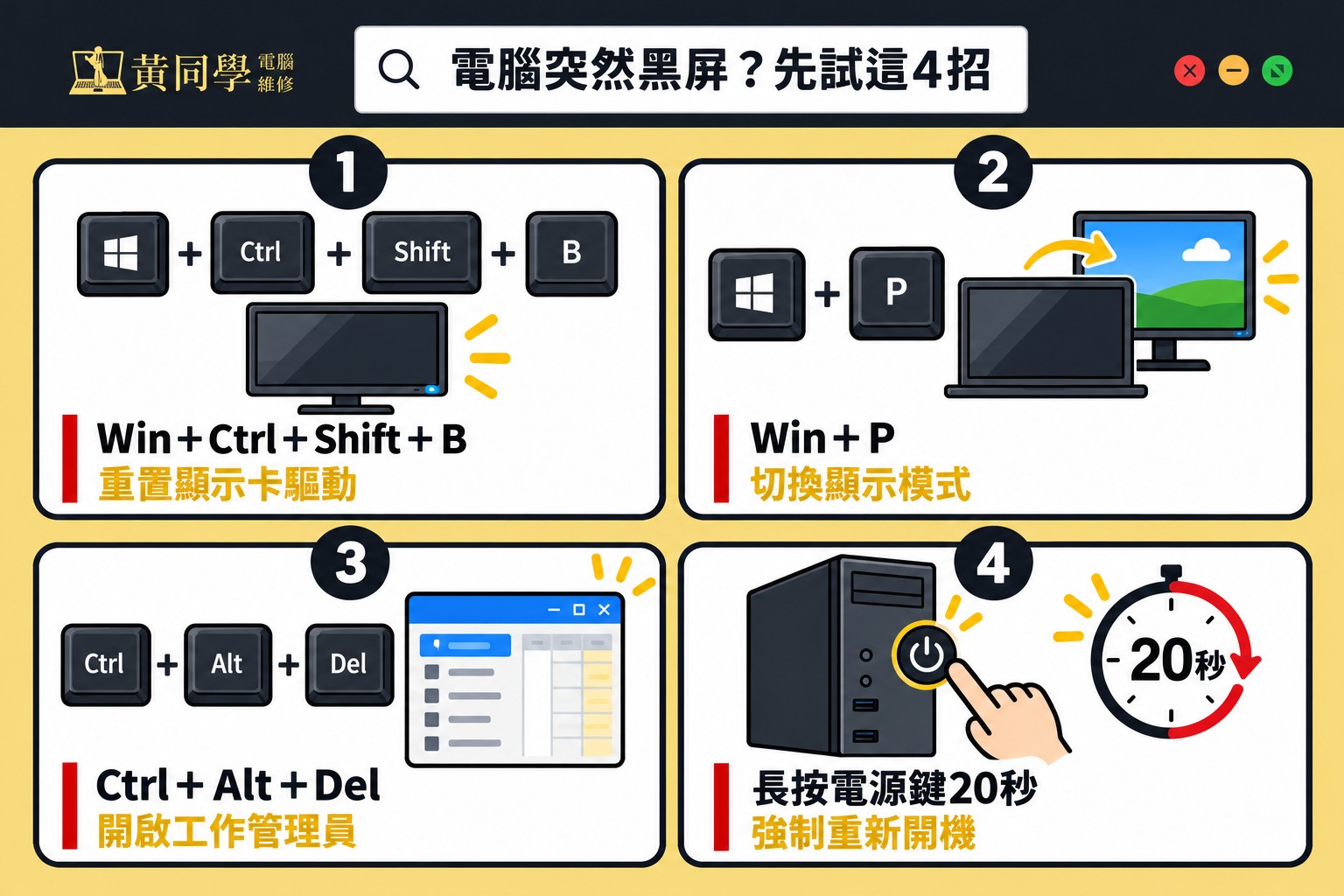 Windows電腦黑屏快速急救4個方法