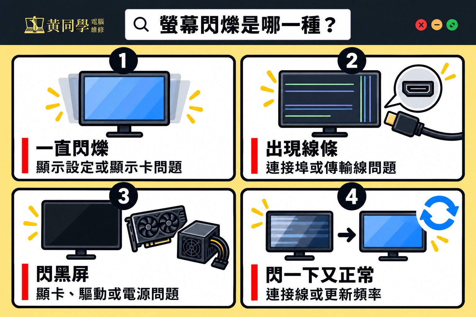 電腦螢幕閃爍4種常見狀況